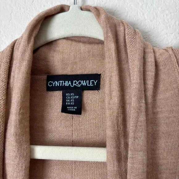 Cynthia Rowley Extrafine Merino Wool Open Front Longline Neutral Tan Cardigan - Picture 2 of 12